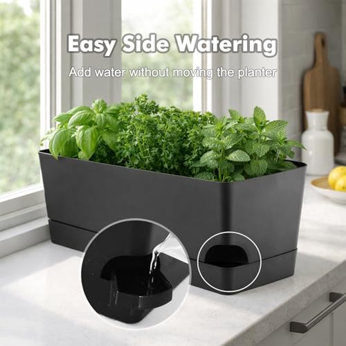 Party Zealot Self Watering Pots for Indoor Plants, 3 Pack Window Boxes Planters 17 Inch Rectangular Planter Rectangle Flower Pots Long Plant Pot Large Window Sill Herb Planter Box, Black - color: Black