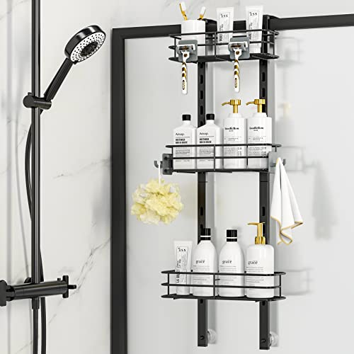 ODesign 3-Tier Over the Door Shower Caddy Hanging,Black | Shower Organizer Hanging,Over the Door Shower Rack Organizer Rustproof,Bathroom Rack Hanging for Shampoo,Soap,Razor