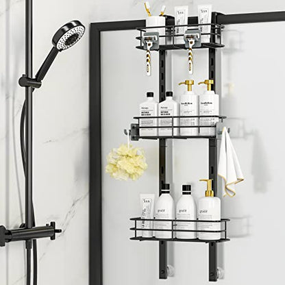 ODesign 3-Tier Over the Door Shower Caddy Hanging,Black | Shower Organizer Hanging,Over the Door Shower Rack Organizer Rustproof,Bathroom Rack Hanging for Shampoo,Soap,Razor