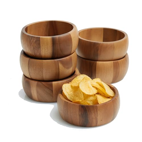 Woodard & Charles Set of 6 Acacia Wood Large Ind. Salad Bowls, 6.5" x 2.5" | Wood Individual Serving Bowls For Salad, Snacks, Fruit, Nuts, Candy And Chips; Perfect For Entertaining And Everyday Use - size: Acacia Wood Individual Bowls - Set of 6