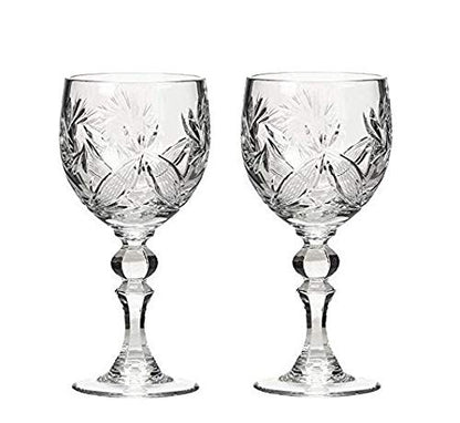 Neman Set of 2 Hand Made Vintage Crystal Classic Wine Goblets on a Stem, Old-Fashioned Glassware - size: Wine Glass 5.0oz