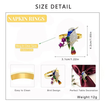 Hummingbird Napkin Rings Set of 6 Sparkly Rhinestone Bird Napkin Holder for Spring Party Garden Wedding Baby Shower Decor,Elegant Dining Table Setting for Holiday Gathering & Family Dinner - style: Blue