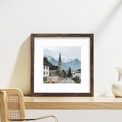 Vittanly 12x12 Picture Frames Set of 9, Shatter Resistant Plexiglass, Display 8x8 Pictures with Mat or 12x12 without Mat, Photo Frames for Wall Mount, Engineered Wood, Brown | Display Pictures 8x8 with Mat or 12x12 without Mat for Wall Mounting, Square Ph