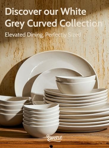Sweese Porcelain Bowl Set - Serving, Prep, Salad, Dishwasher Microwave Safe, 10/18/28/42 oz, White Grey - color: White Grey