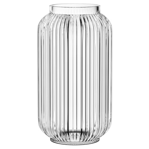 Ribbed Glass Vase, Clear Flower Vase for Bouquet, Glass Vases for Flowers, Modern Vases for Living Room, Bedroom, Kitchen, Dining Table, Office, Wedding, 8.6 Inches - color: Clear, size: 8.6"
