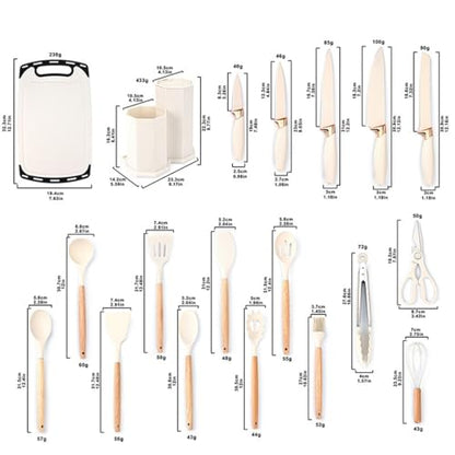Kitchen Utensils Set,19 Pcs Cooking Tools and Knives Set,Cutting Board, Silverware Set, with Utensil Holder Precision Cutting and Organized Dining Kitchen Tool (Purple) - color: Purple