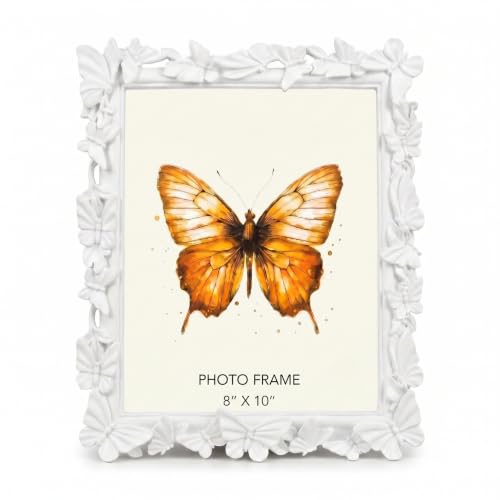 White 8X10 Vintage Picture Frames Gold Butterfly Elegant Retro European Design, Antique Photo Frame for Wall Hanging and Tabletop Display, Retro Design Home Decor - color: White, size: 8X10