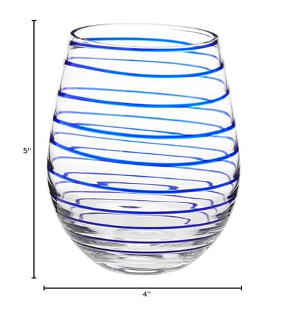 Kate Spade New York Charlotte Street 2Pc Stemless Wine Glass, 2 Count (Pack of 1), Blue - size: 16 Ounces, style: Stemless Wine Glasses