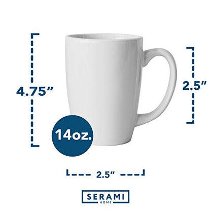Serami White Coffee Mugs with Large Handles and 14oz Capacity, Set of 4