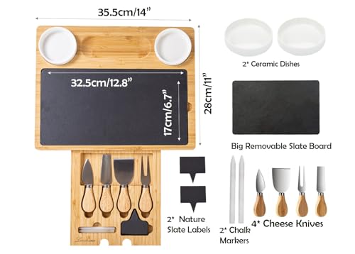 Charcuterie Board Gift Set with Large Embedded Removable Slate Serving Tray House Warming Gift New Home, Wedding Gifts for Couple, Bridal Shower Gift (Large Slate Charcuterie Board Set) - size: Large Slate Charcuterie Board Set