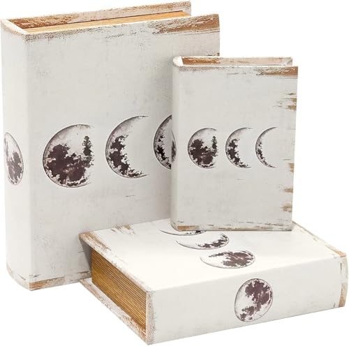 Jolitac Decorative Book Boxes, Vintage Style Fake Book Set of 3 Storage Organizers in 11", 9", 5" Heights for Jewelry Trinket Wedding Memories Hobby Keepsake (Moon) - color: Moon