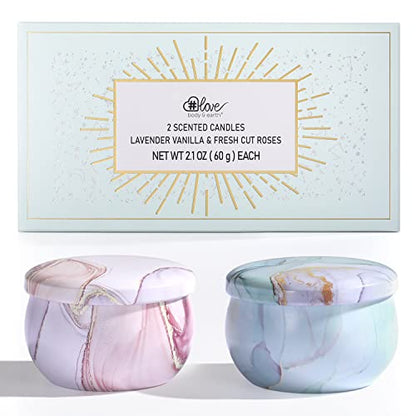 2-Pack Soy Candles Gift Set - Lavender, Vanilla, Rose Scents in Portable Tin Jars - for Home, Travel, Spa