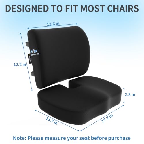 Seat Cushion &Office Chair Cushion,Lumbar Support Pillow for Office Chair,Ergonomic Memory Foam Non-Slip Office Chair Cushion,Back Support Cushions for Tailbone&Sciatica Pain Relief Black