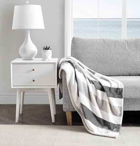 Nautica - Throw Blanket, Super Soft & Cozy Fleece Bedding, Dorm Room Essentials (Awning Stripe Grey, 50" x 60") - color: Awning Stripe Grey/White, size: 50" x 60" (Single Pack)