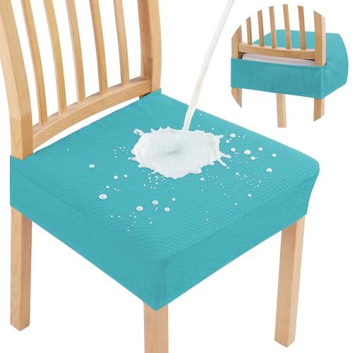 Smiry Waterproof Seat Covers for Dining Room Chairs, No Rear Covers | Stretch Jacquard Removable Washable Chair Seat Slipcovers Protector, Set of 2, Aqua - color: Aqua, size: Set of 2