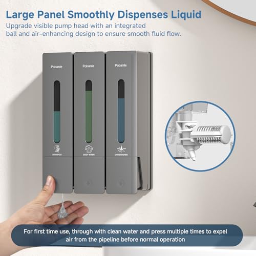 Shampoo and Conditioner Dispenser - Shower Soap Dispenser Wall Mounted No Drill - Shampoo Conditioner Body Wash Dispenser 3 Chamber - Easy Install for Bathroom Hotel Gungrey 1200ml - color: Grey 3 Chamber