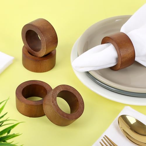 ALPHA Living HOME Handmade Wood Napkin Rings Set of 12 - Dining Table Napkin Holder, Classic Everyday Use Thanksgiving, Christmas Napkin Rings Buckles, Festive Party Gift (Brown) - color: Natural Tone, size: 12- Pack