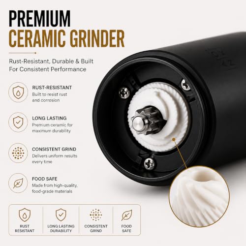Automatic Electric Gravity Salt and Pepper Grinder Set, Rechargeable, One-Hand Operation, Dual USB-C Charging Cable, Adjustable Ceramic Burr, LED Light, 3.4 Oz - color: Black
