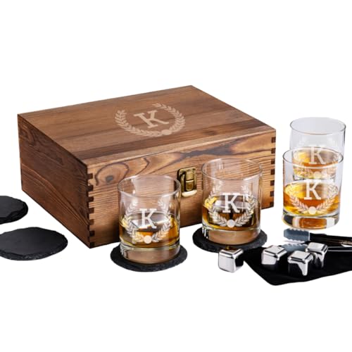 Customized Whiskey Gifts for Men - Personalized Scotch Glass Gift Set with Box - Engraved Wisky Rocks Glasses for Boyfriend, Husband, Dad - Valentine's, Birthday, Anniversary, Christmas.