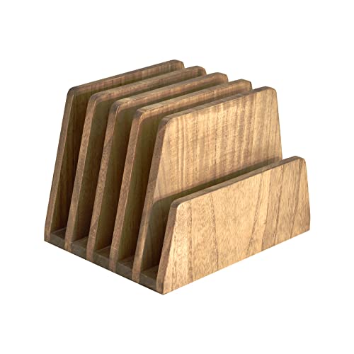 KIRIGEN Wooden Mail Organizer, 5-Slot File Holder for Desk, Brown 5K-DBR | Five Upright Compartments Sort Mail, Bills, Folders, Papers, Notebooks, and Envelopes; 9.84 x 7.48 x 7.08 In, No Assembly - color: Dark Brown, size: 5 Slots