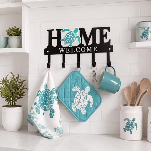 Key Holder Wall Mount Sea Turtle Metal Key Hooks Organizer Hanger Coat Rack with 5 Hooks Beach Nautical Welcome Home Wall Decor for Entryway Bathroom Hallway Living Room 9.8 Inch - style: Turtle