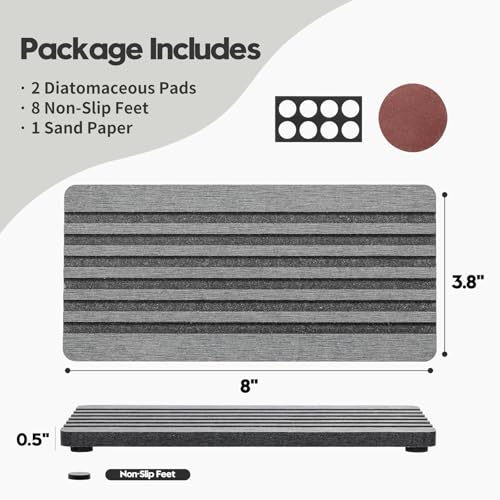 2PCS Diatomite Quick Stone Drying Tray Mat For Bathroom & Kitchen Counter, Instant Dry Water Absorbent Drink Bar Coaster,Vanity Sink Caddy Organizer,Dish Soap Sponge Holders, Charcoal,8"x3.8" - color: 2pc - 8"x 3.8" - Charcoal Gray