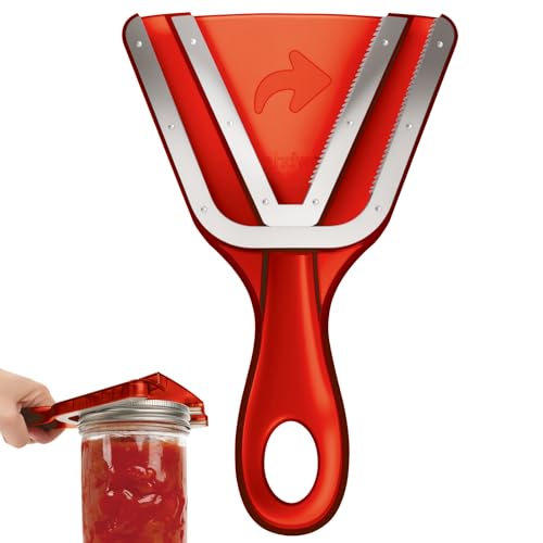 Jar Opener for Weak Hands & Seniors with Arthritis, Easy Twist-Off Lid & Bottle Opener, Ergonomic Handle with Stainless Steel Teeth, Practical Kitchen Gift for Elderly, Women & Men (0.2–5.3 in, Red) - color: Red
