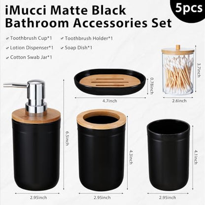 Bathroom Accessories Set 5Piece Black Bathroom Sets, Toothbrush Holder, Toothbrush Cup, Lotion Soap Dispenser, Soap Dish and Qtip Holder Bathroom Decor - style: Black