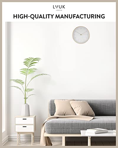 Modern Silent Quartz Wall Clock, 10in, White & Gold | Designed in Germany, Simple & Elegant, Non-ticking, Analog, Battery operated, Housewarming gift, for Living room, Bedroom - color: White, 10"