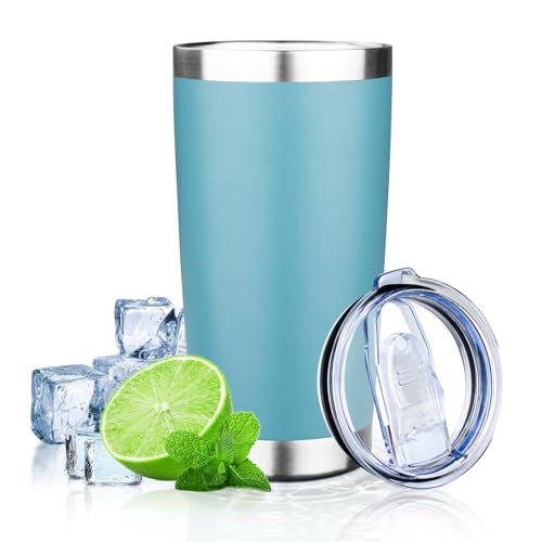 20oz Tumbler with Lid Double Wall Vacuum Insulated Travel Coffee Mug Stainless Steel Thermal Cup Powder Coated Sturdy Coffee Tumbler for Hot and Cold Beverage (Glacier blue,1) - color: Glacier blue, size: 20 Ounces (1 Pack)