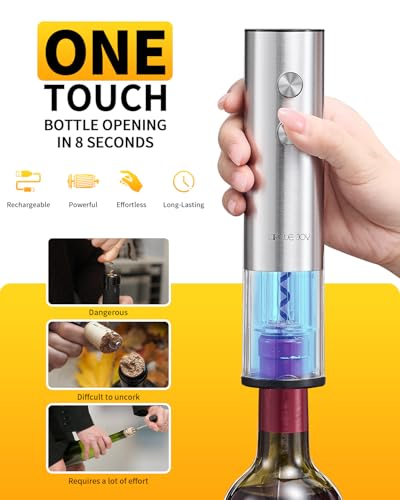 CIRCLE JOY Electric Wine Opener Rechargeable 5-in-1 Stainless Steel Wine Gift Set with Foil Cutter, Wine Aerator Pourer, Wine Drip Ring & Vacuum Stopper, Ideal Gifts for Wine Lovers, Silver - color: 5-in-1 Silver