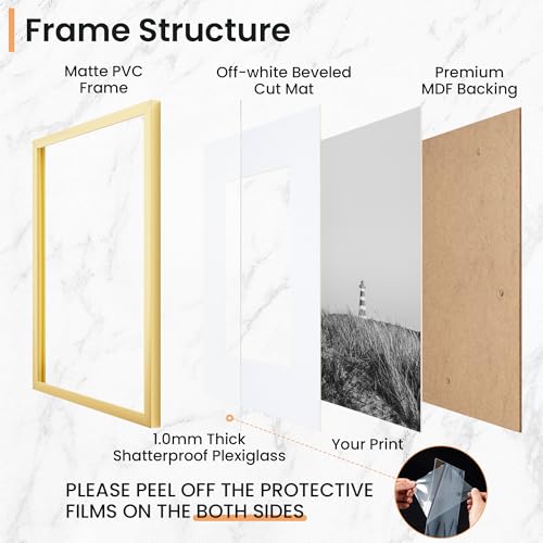 11x17 inch Picture Frame, 11x17 Photo Frames with 8x12 Removable Mat - High Definition Plexiglass - Vertical and Horizontal Display - Wall Hanging Frame - Gold, 3 Pack - color: Gold, size: 11x17, 3P