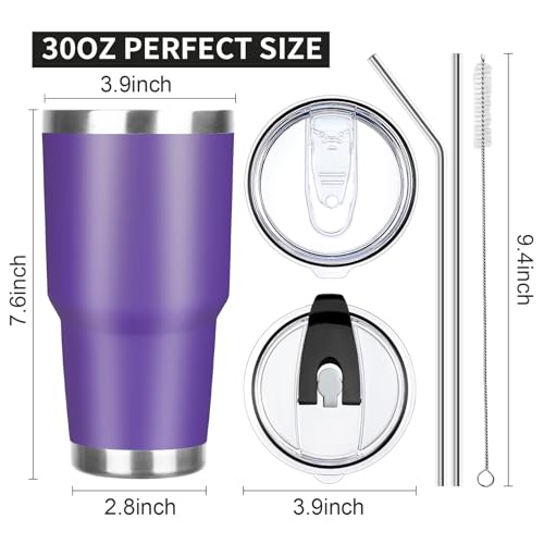 30 oz Tumbler with Lids and Straws Double Wall Vacuum Insulated Tumbler Cup,Stainless Steel Leak-proof Thermal Tumbler Powder Coated Travel Coffee Mug for Cold and Hot Drinks,Purple - color: Purple, size: 30 Ounces