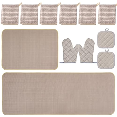 Batiyeer 12 Pcs Farmhouse Kitchen Decor and Accessories Set 6 Kitchen Towels 2 Pot Holders 2 Oven Mitts 2 Rugs for Cooking Baking Mom Housewarming Gifts