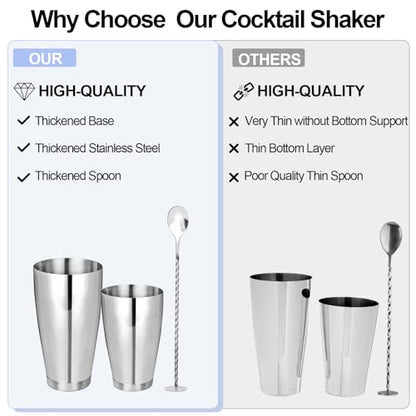 Mwellewm Cocktail Shaker Boston Shaker Set 15 Pcs Professional Bartender Kit Bar Shaker Stainless Steel Drink Shaker Bartending Martini Shaker Tin Mixed Alcohol Shaker Tool for Beginner(Silver) - color: Silver