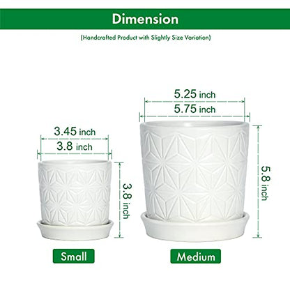 D'vine Dev 2-Pack Geometric Stoneware Planters, 3.8/5.8 in, White, 99-E-1 | Drainage Hole and Saucer, Sculptural Geometric Design, Rich Glazed Surface, Modern Style, Elegant Accent for Indoor Plants - color: White