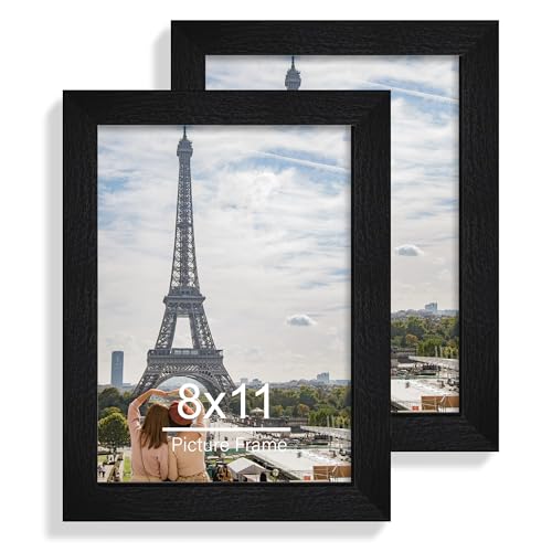 Hongkee 8x11 Picture Frame Set of 2, Made of Real Glass and Rustic Black Wooden Frame - 8 by 11 Photo for Wall or Tabletop Display - color: Rustic Black, size: 8x11 in
