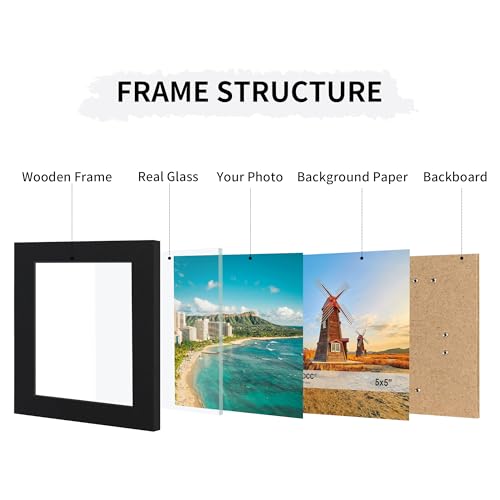 5x5 Collage Picture Frames Set of 2, Rustic Wooden Real Glass Vertical Hanging 3 Opening 5 by 5 Photo Frame, Black - color: Black, size: Vertical-5x5 in