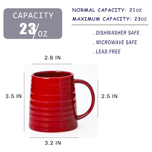 Mkour 23oz Extra Large Ceramic Coffee Mugs, Handmade Cup, Big Tea Cups with Large Handle for Office and Home, Microwave and Dishwasher Safe (Red) - color: Red