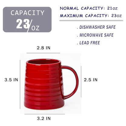 Mkour 23oz Extra Large Ceramic Coffee Mugs, Handmade Cup, Big Tea Cups with Large Handle for Office and Home, Microwave and Dishwasher Safe (Red) - color: Red