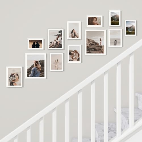 Heimlove White Collage Picture Frames Set of 12,Two 8x10,Two 6x8,Four 5x7,Four 4x6 Photo Frames,Gallery Wall Frame Set for Wall Mount or Tabletop Display - color: WHITE