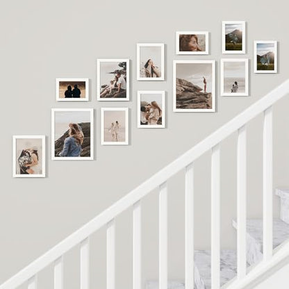 Heimlove White Collage Picture Frames Set of 12,Two 8x10,Two 6x8,Four 5x7,Four 4x6 Photo Frames,Gallery Wall Frame Set for Wall Mount or Tabletop Display - color: WHITE