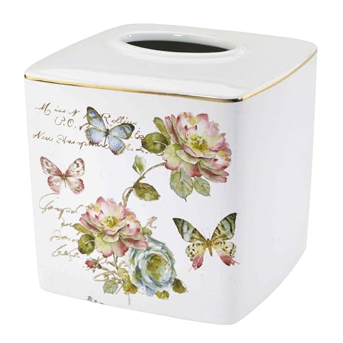 Avanti Linens - Tissue Box Cover, Floral Home Decor, Butterfly Garden - size: Tissue Box Cover