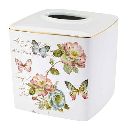 Avanti Linens - Tissue Box Cover, Floral Home Decor, Butterfly Garden - size: Tissue Box Cover