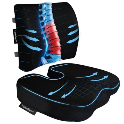 Seat Cushion &Office Chair Cushion,Lumbar Support Pillow for Office Chair,Ergonomic Memory Foam Non-Slip Office Chair Cushion,Back Support Cushions for Tailbone&Sciatica Pain Relief Black