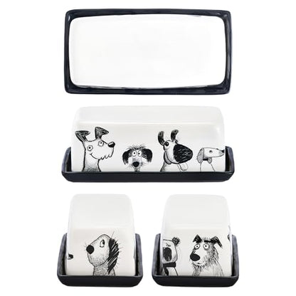Bico Doodle Pawtrait Ceramic Butter Dish with Lid, Wide Butter Keeper for Counter, Kitchen Countertop, Microwave and Dishwasher Safe - color: Doodle Pawtrait