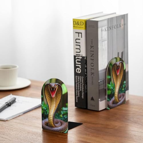 Cobra Snake for Wooden Bookends Set of 2, Heavy Duty Non-Slip Book Ends with Metal Base, Bookends for Shelves Desk Office Classroom Home