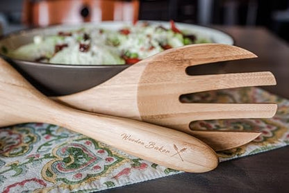 Large Bamboo Salad Server Set, Premium Quality Bamboo Salad Servers, 12-inch Salad Lifters