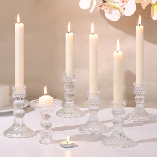 Clear Glass Candlestick Holders Set of 6, 4" H & 5" H Taper Candle Holders for Candlesticks & Pillar Candles, Diamond Candle Holders for Wedding Party Table Centerpiece, Home Decor - color: Clear, size: Diamond Pattern
