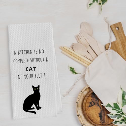 Cat Gifts Dish Towels Set - Funny Waffle Weave Kitchen Hand Tea Towels, Black Cat Gift (1624 Inches Set of 2) - color: Cat